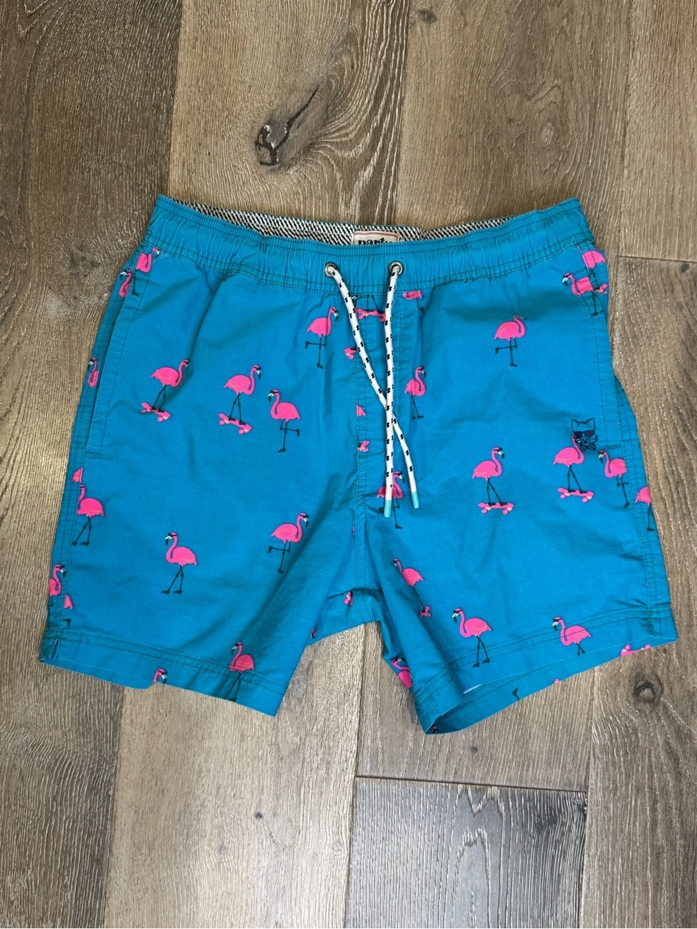 Men's Teal Flamingo Print Athletic Shorts with Drawstring 0998